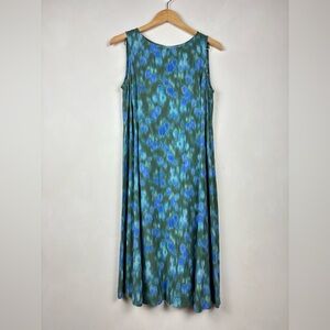 J. Jill Women's Blue Green Watercolor Sleeveless Shift Dress 12 Artsy